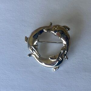 Vintage Silver Tone Triple Dolphin Brooch